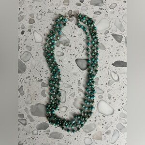 Turquoise and Silver Beaded Necklace 22 inches around